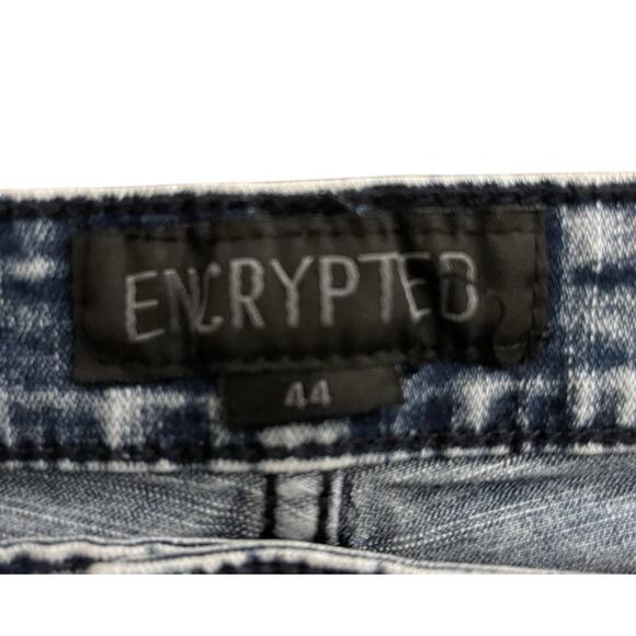 ENCRYPTED EUC MENS SIZE 44 GRUNGE BAGGY DISTRESSED DENIM BLUE JEAN SHORTS - Picture 4 of 7